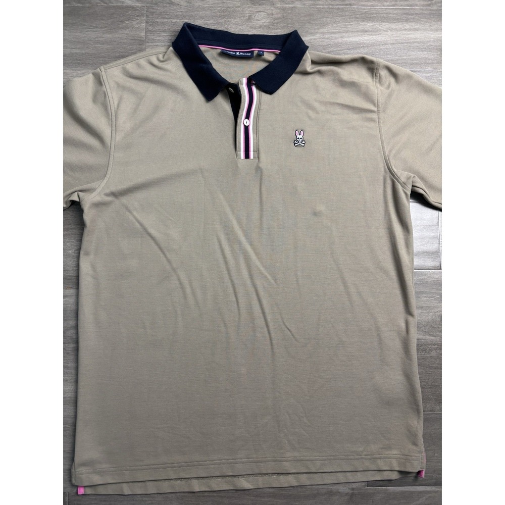 Psycho Bunny Men Polo Shirt Pima Cotton Size 9 Taupe Beige Short Sleeve Pique